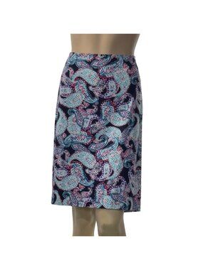 TALBOTS Petites Paisley Print Cotton Spandex Knee-Length Skirt Size 14P
